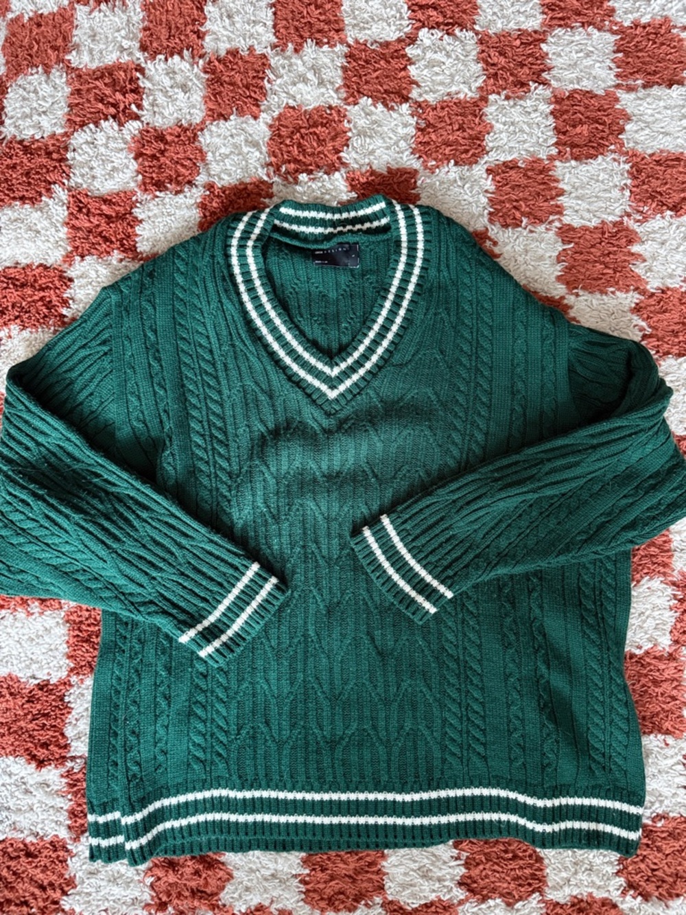 Varsity vneck cable knit sweater